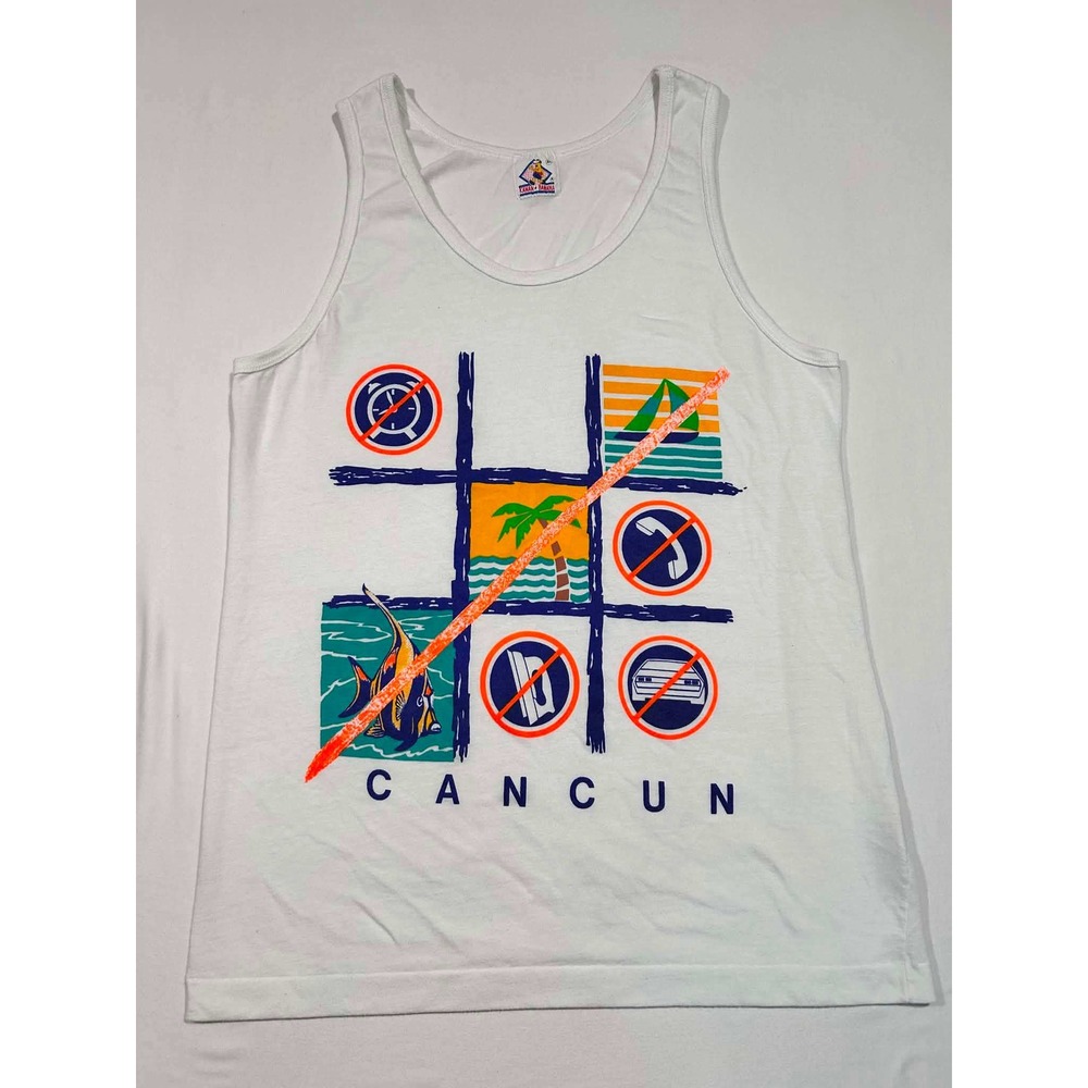 Vintage Kanan Banana Cancun Graphic Tank Top Mens XL White 90s Souvenir Shirt - Picture 1 of 7